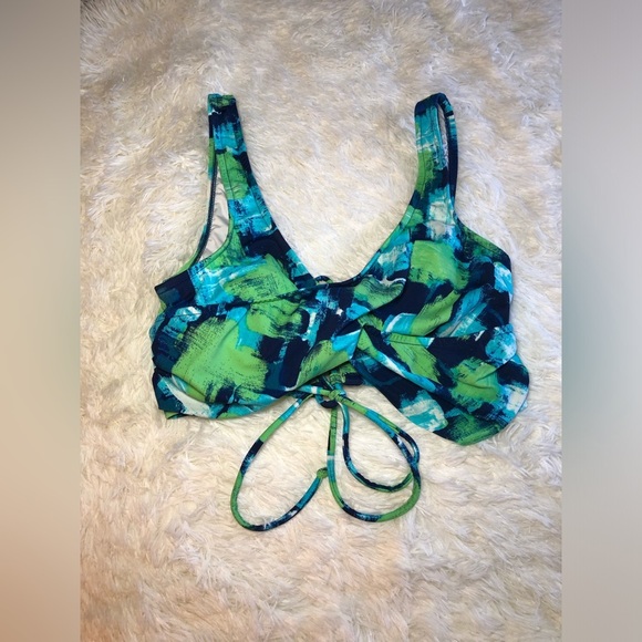 VENUS Green and Blue Bikini Top with Artistic Pattern Lace up back size M - Picture 4 of 12